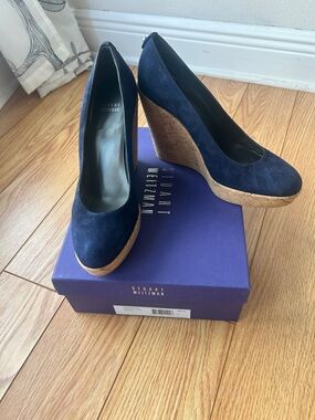 Stuart Weitzman Blue Suede Corkswoon Platform Wedges - Kate Middleton